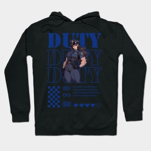 Muscular Policewoman Graphic Design | DUTY Hoodie